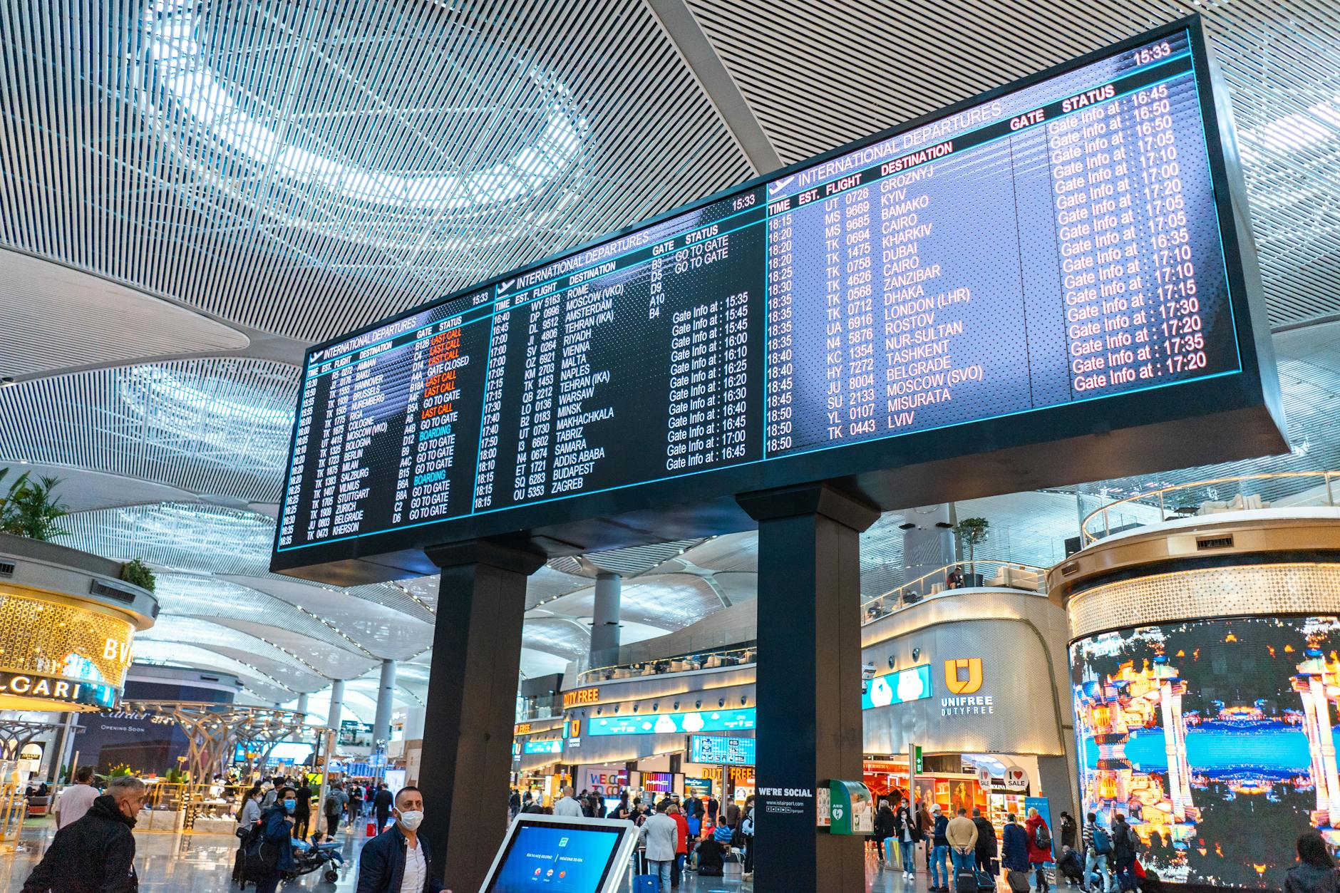 a flight information display system at the istanbul airport