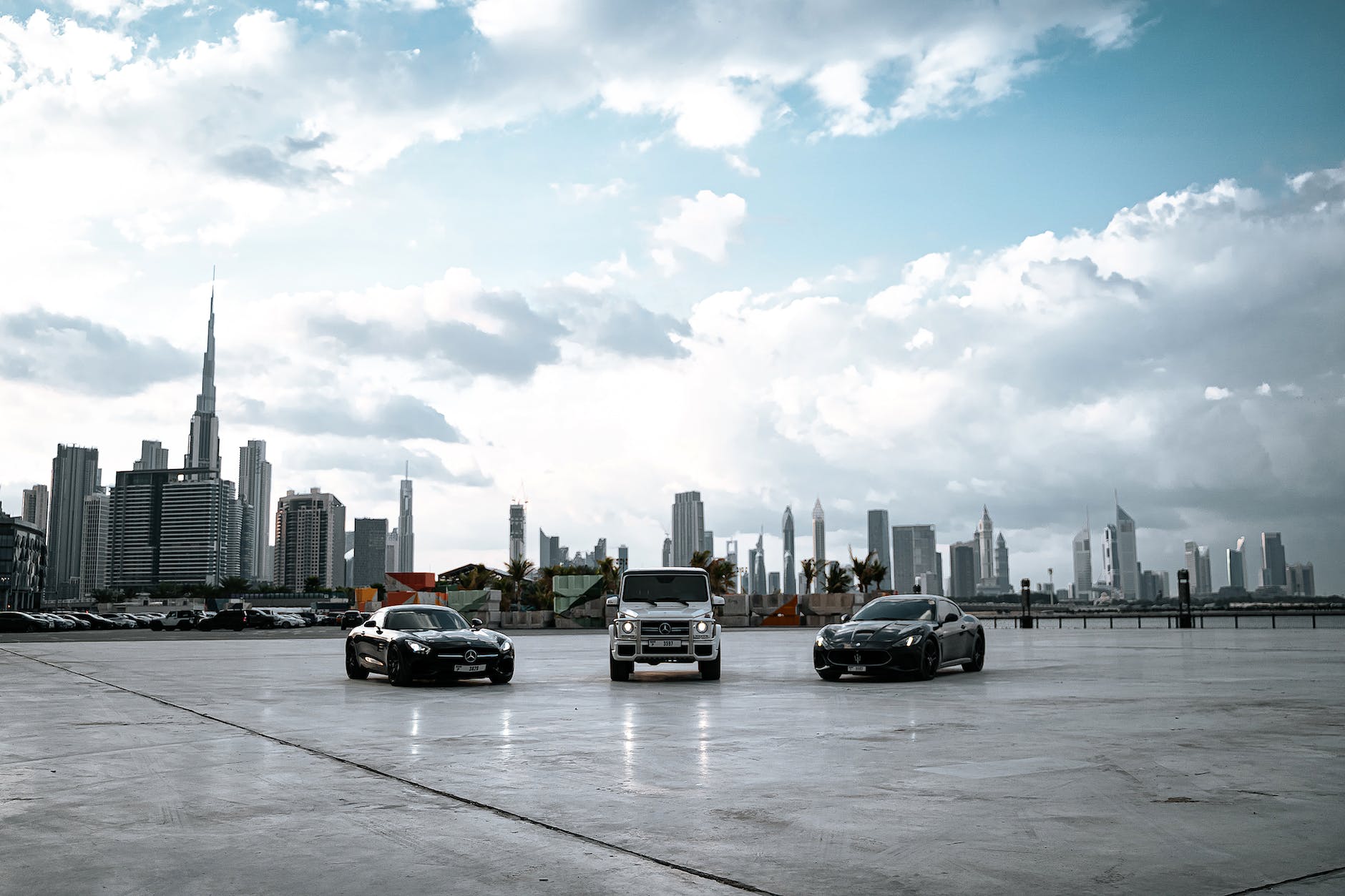 luxury cars at an open space