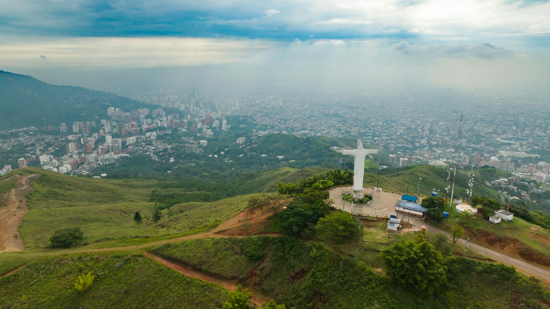 aerial view of cristo rey hill of the crystals cali valle del cauca colombia